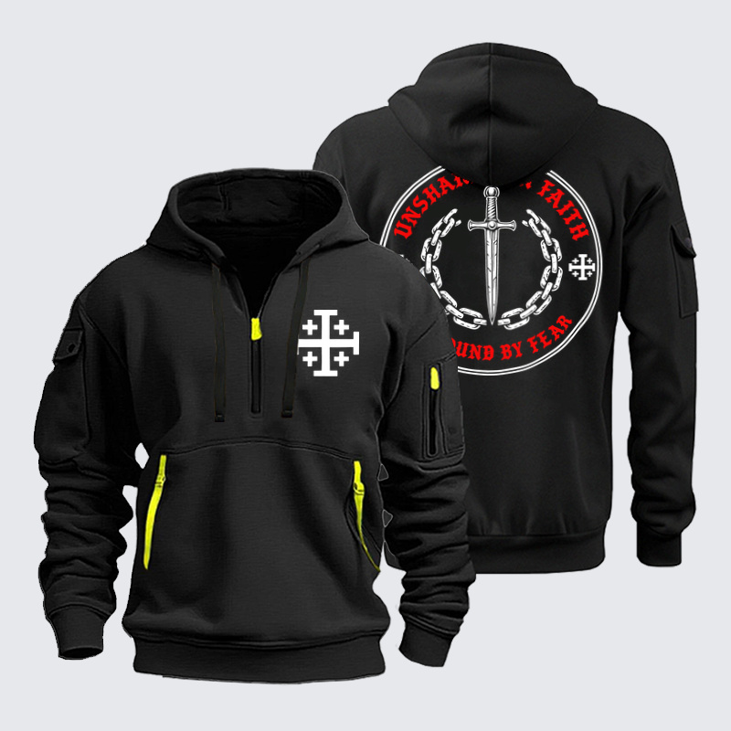 Zipper Hoodies Ave Christus Rex – Unshaken in Faith – Jerusalem Cross & Sword 