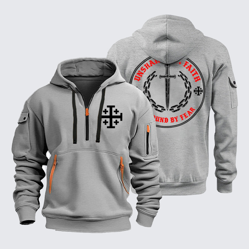 Zipper Hoodies Ave Christus Rex – Unshaken in Faith – Jerusalem Cross & Sword 