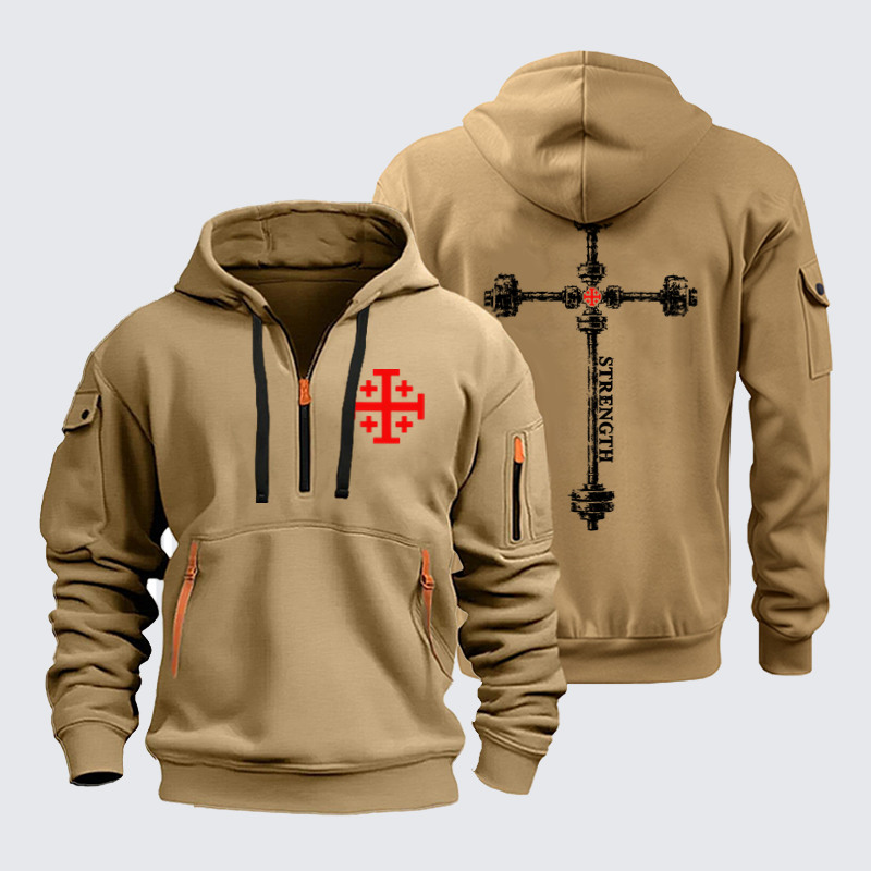Zipper Hoodies Ave Christus Rex –Strength in the Lord – Christian Gym Jerusalem Cross