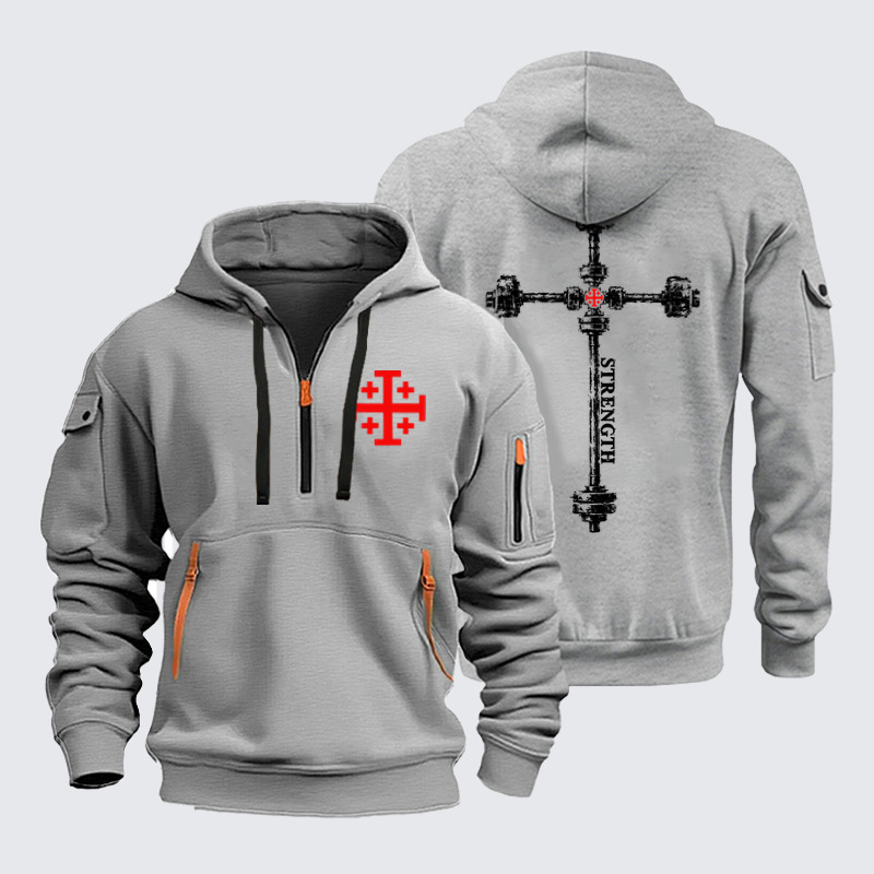 Zipper Hoodies Ave Christus Rex –Strength in the Lord – Christian Gym Jerusalem Cross