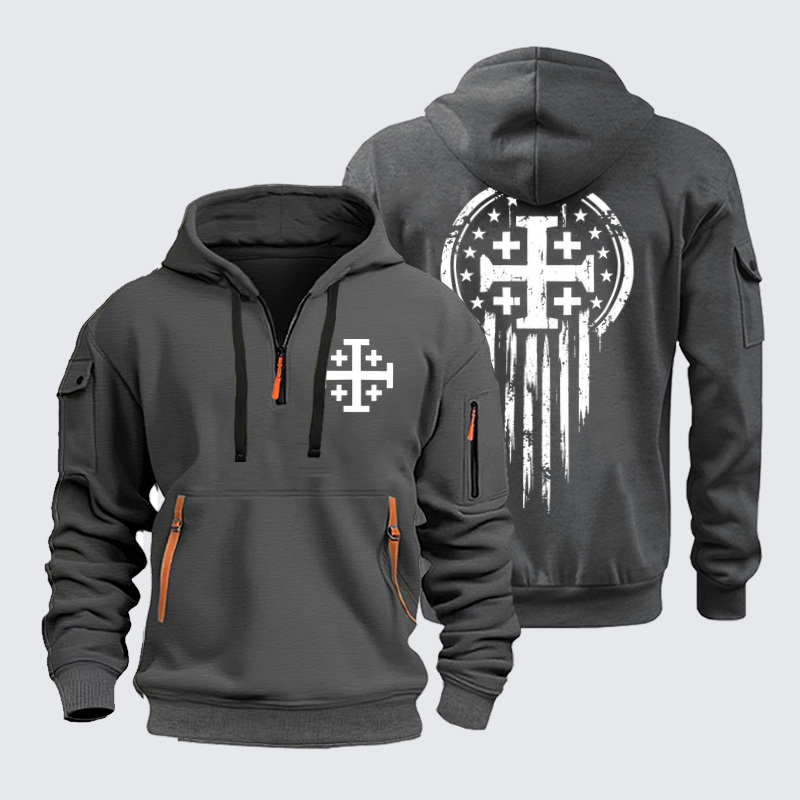 Zipper Hoodies Ave Christus Rex –Jerusalem Cross – American Christian Faith