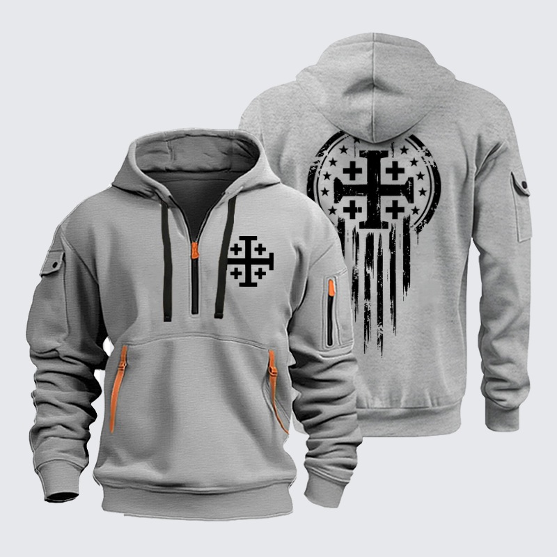 Zipper Hoodies Ave Christus Rex –Jerusalem Cross – American Christian Faith