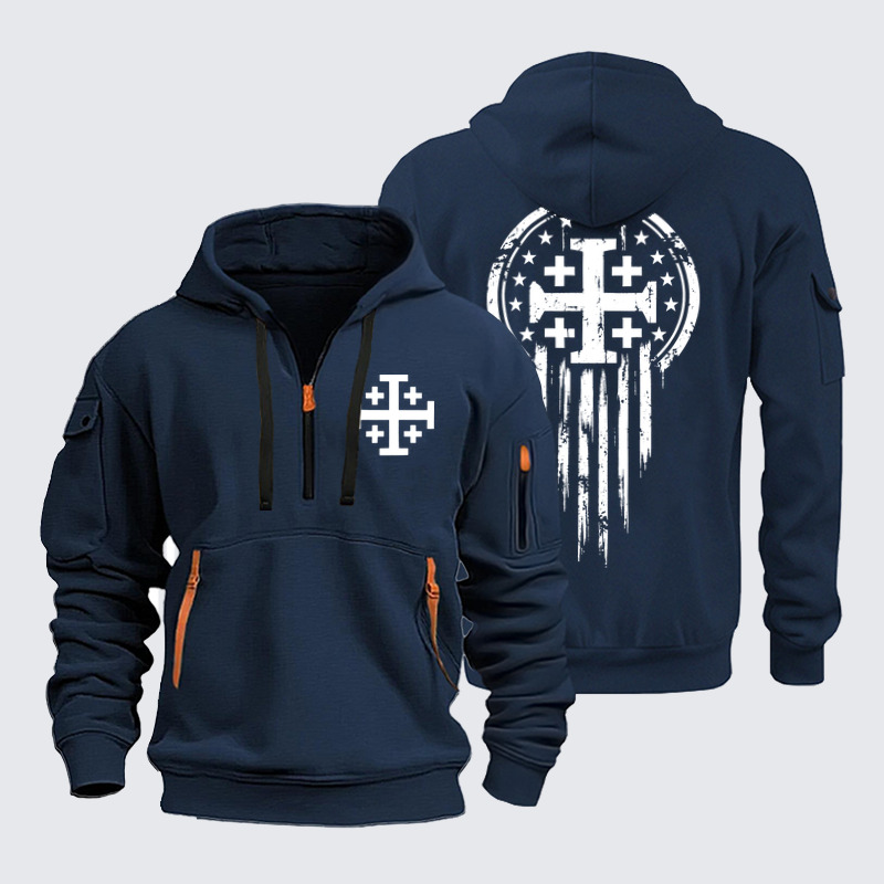 Zipper Hoodies Ave Christus Rex –Jerusalem Cross – American Christian Faith