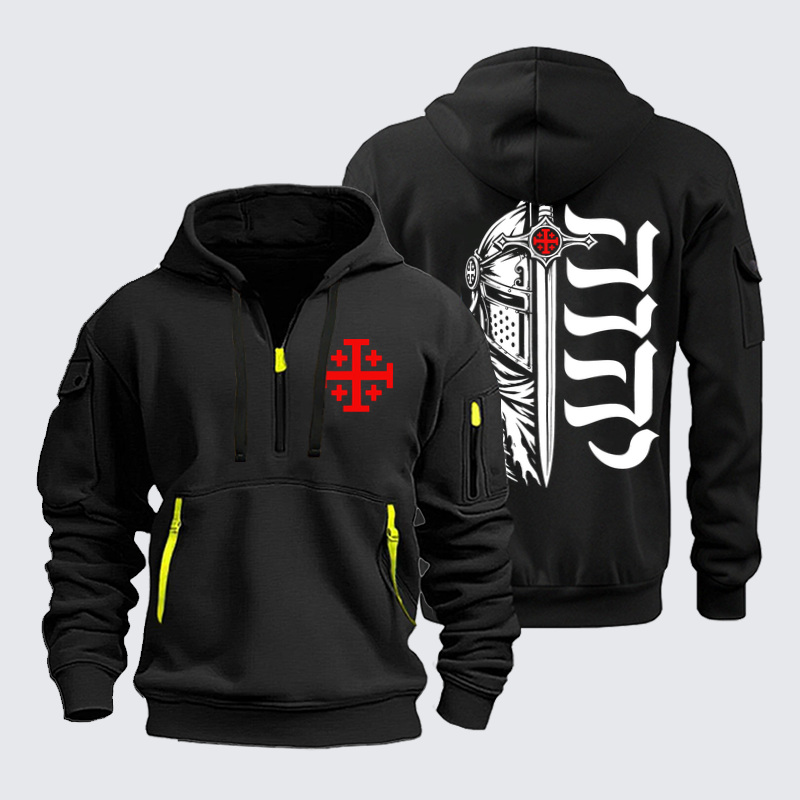 Zipper Hoodies Ave Christus Rex – Yeshua – Christian Knight Jerusalem Cross