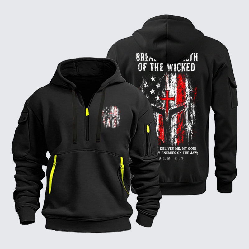 Zipper Hoodies Ave Christus Rex – Break the Teeth of the Wicked – Psalm 3:7 Christian Warrior
