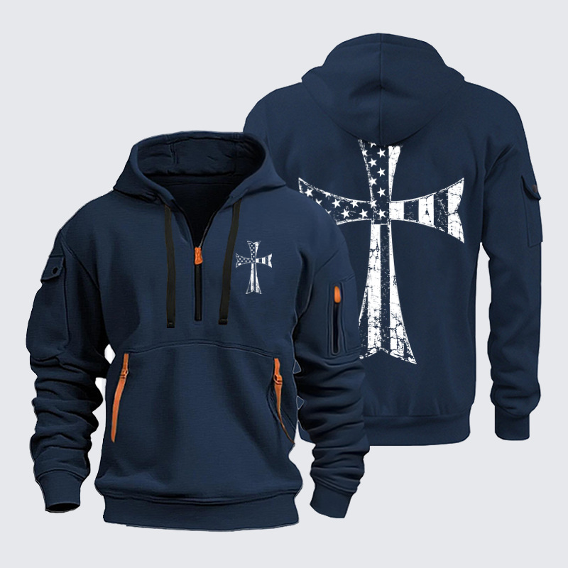 Zipper Hoodies Ave Christus Rex –American Flag Cross