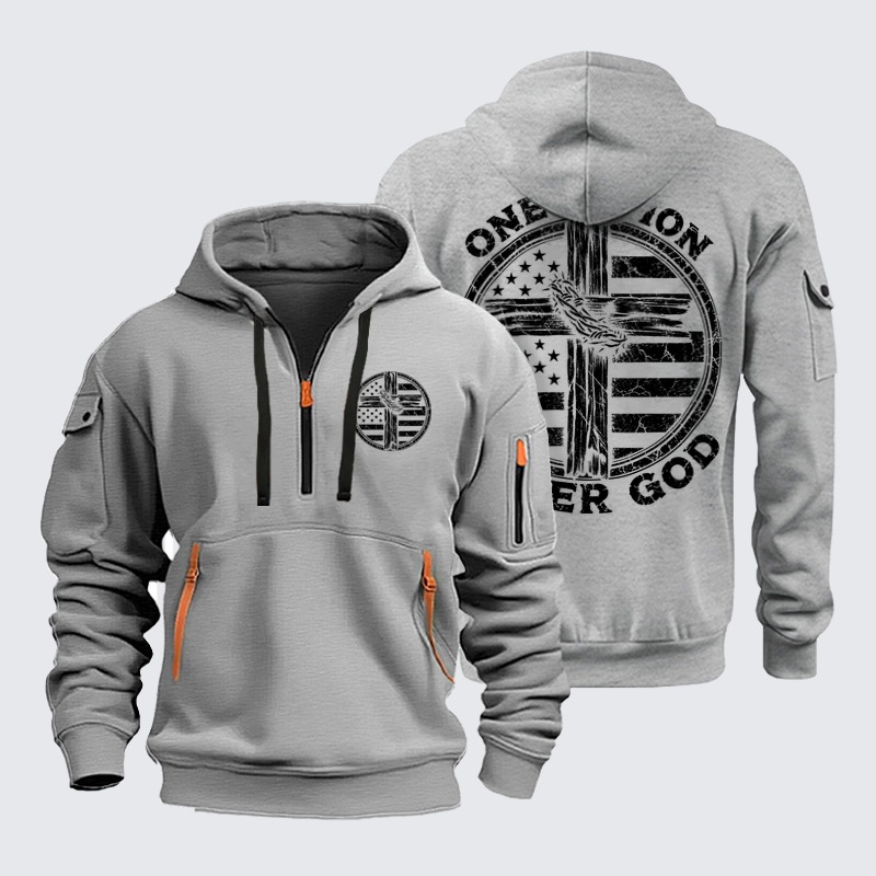 Zipper Hoodies Ave Christus Rex –One Nation Under God – Christian American Cross