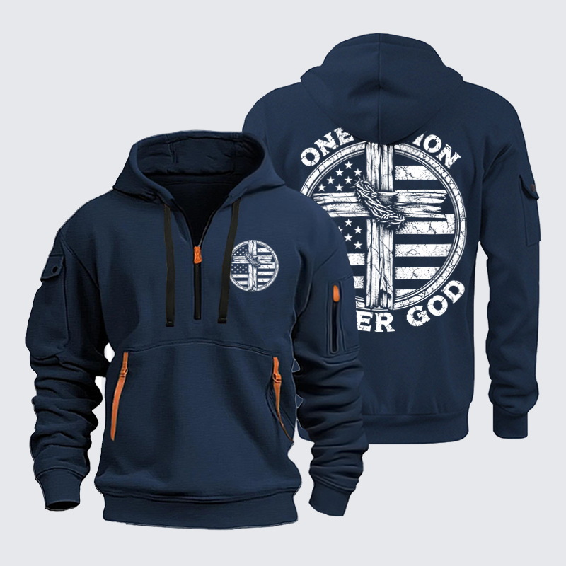 Zipper Hoodies Ave Christus Rex –One Nation Under God – Christian American Cross