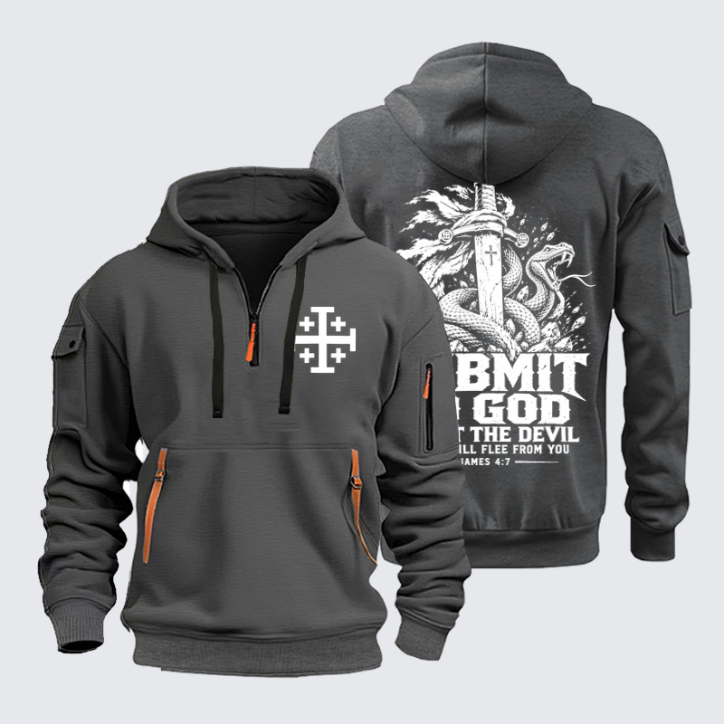 Zipper Hoodies Ave Christus Rex –Submit to God – James 4:7 Christian Warrior