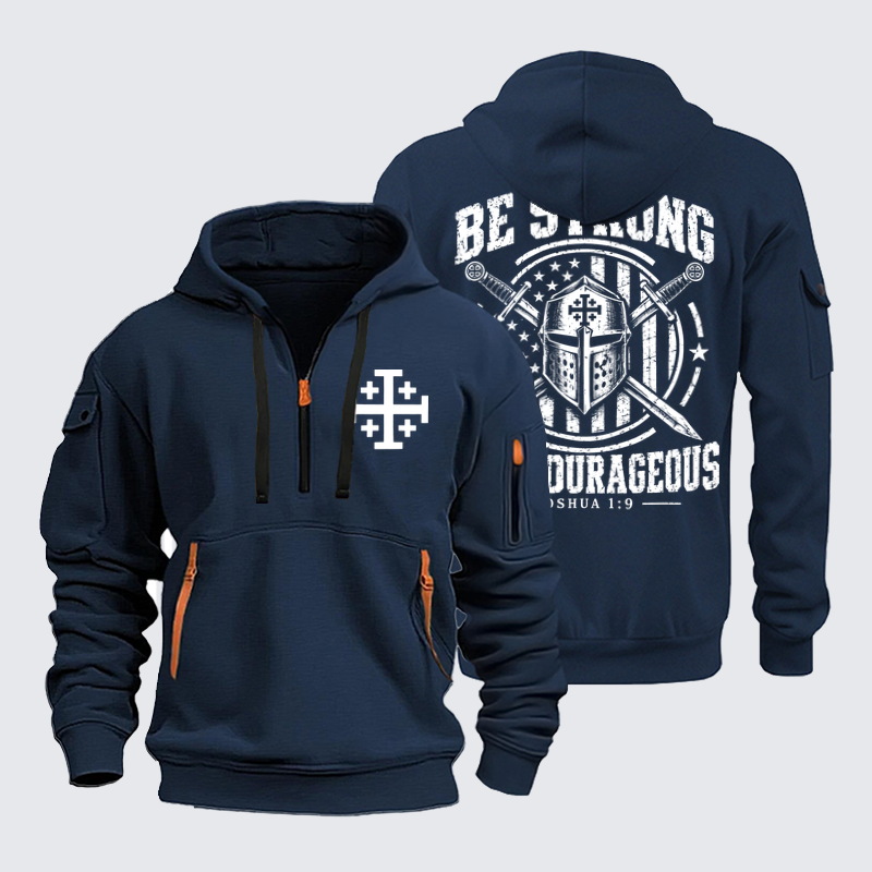 Zipper Hoodies Ave Christus Rex – Be Strong and Courageous – Joshua 1:9 Christian Warrior