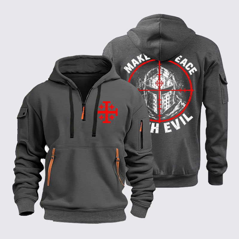Zipper Hoodies Ave Christus Rex – Make No Peace With Evil – Christian Warrior Knight