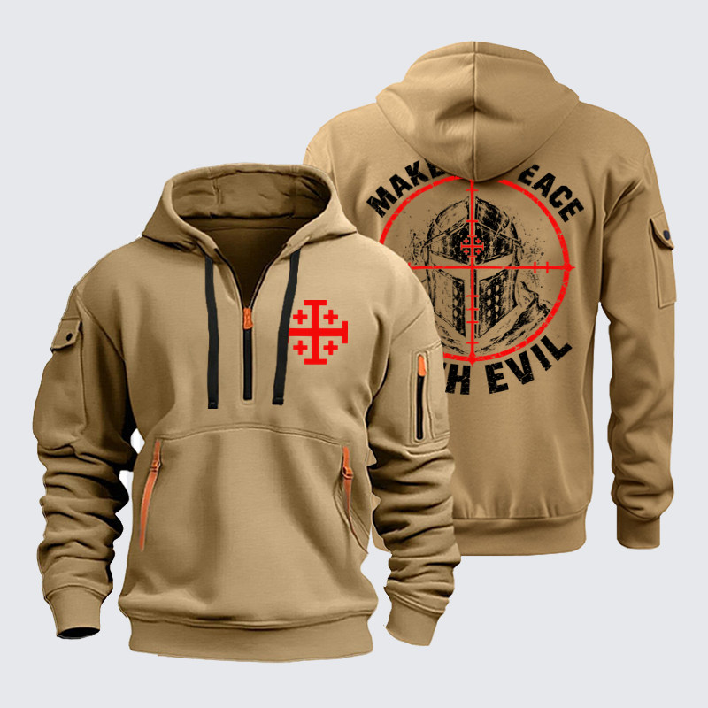 Zipper Hoodies Ave Christus Rex – Make No Peace With Evil – Christian Warrior Knight