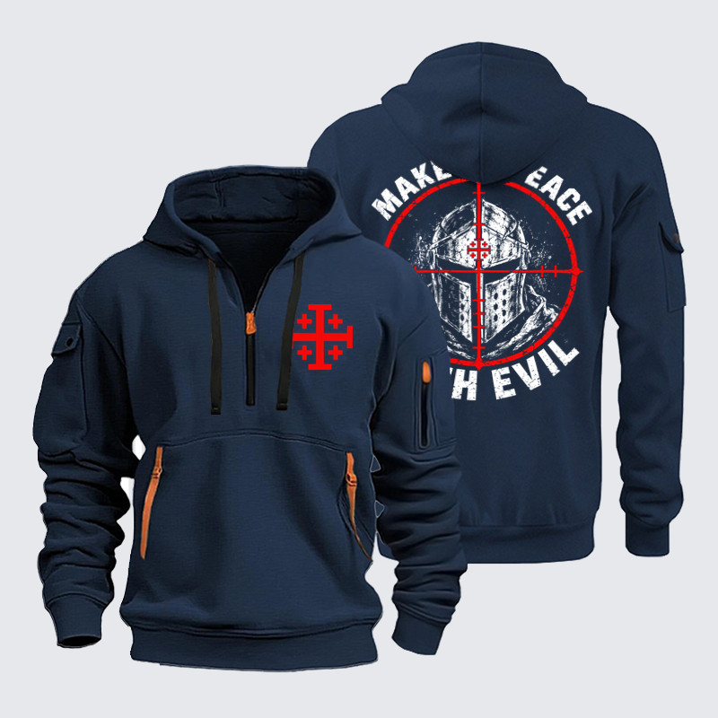 Zipper Hoodies Ave Christus Rex – Make No Peace With Evil – Christian Warrior Knight