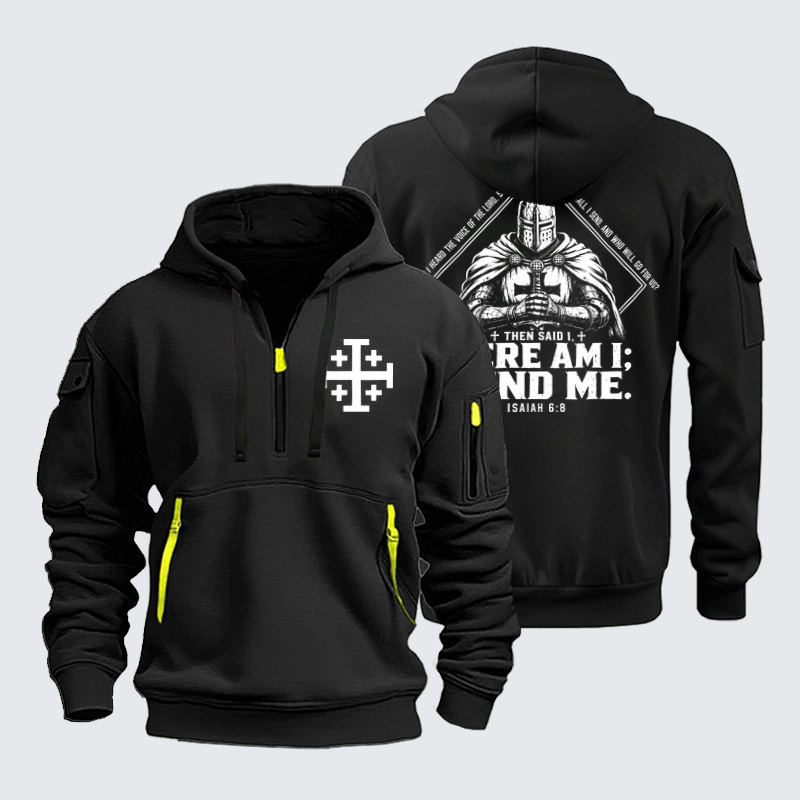 Zipper Hoodies Ave Christus Rex – Here Am I, Send Me – Isaiah 6:8 Christian Warrior