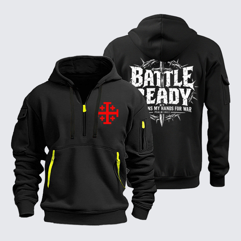 Zipper Hoodies Ave Christus Rex – Battle Ready – He Trains My Hands for War