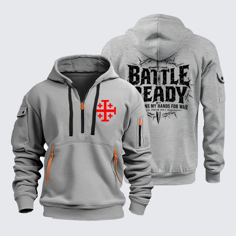 Zipper Hoodies Ave Christus Rex – Battle Ready – He Trains My Hands for War