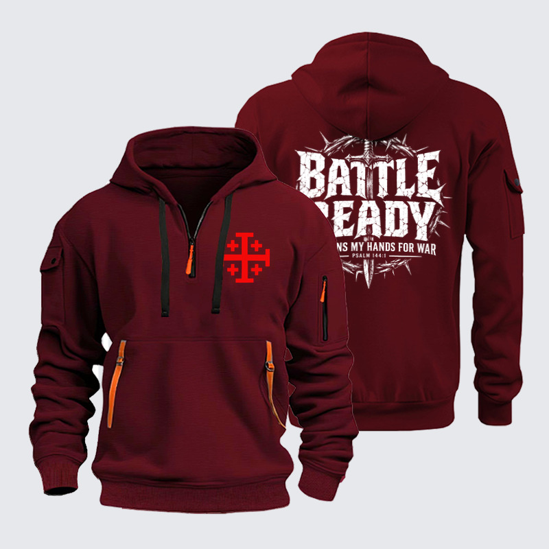 Zipper Hoodies Ave Christus Rex – Battle Ready – He Trains My Hands for War