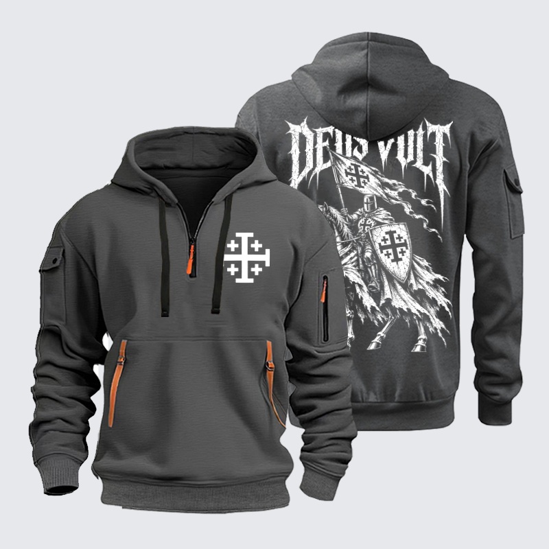 Zipper Hoodies Ave Christus Rex – Deus Vult – Jerusalem Cross Christian Knight