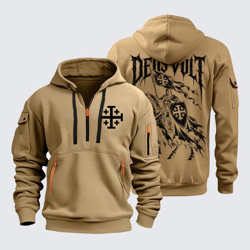 Zipper Hoodies Ave Christus Rex – Deus Vult – Jerusalem Cross Christian Knight