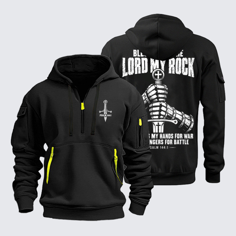 Zipper Hoodies Ave Christus Rex – Blessed Be the Lord My Rock – Psalm 144:1 Christian Warrior