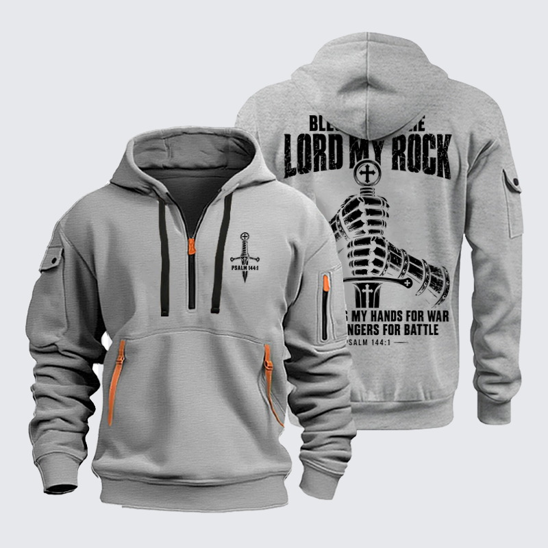 Zipper Hoodies Ave Christus Rex – Blessed Be the Lord My Rock – Psalm 144:1 Christian Warrior