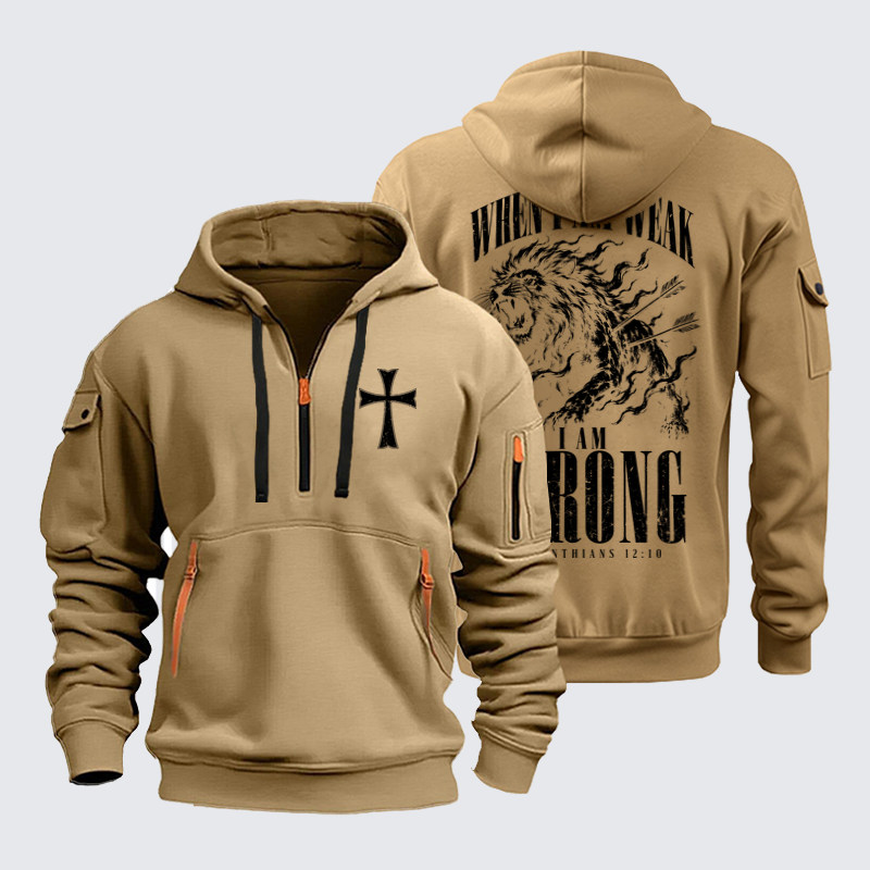 Zipper Hoodies Ave Christus Rex – When I Am Weak, I Am Strong – 2 Corinthians 12:10 Christian Lion