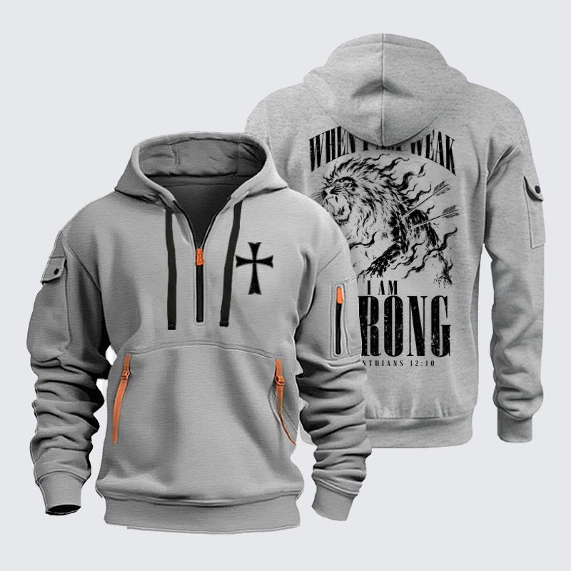 Zipper Hoodies Ave Christus Rex – When I Am Weak, I Am Strong – 2 Corinthians 12:10 Christian Lion