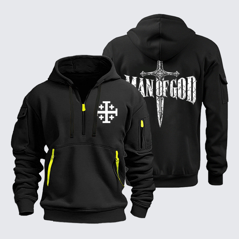 Zipper Hoodies Ave Christus Rex – Man of God – Jerusalem Cross Christian Sword