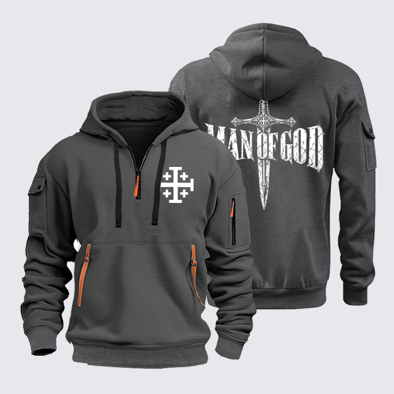 Zipper Hoodies Ave Christus Rex – Man of God – Jerusalem Cross Christian Sword