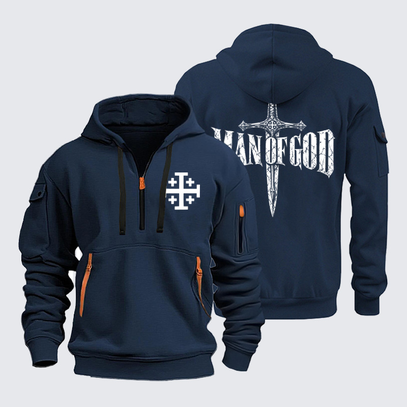 Zipper Hoodies Ave Christus Rex – Man of God – Jerusalem Cross Christian Sword