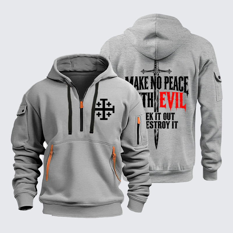 Zipper Hoodies Ave Christus Rex – Make No Peace With Evil – Christian Warrior Sword