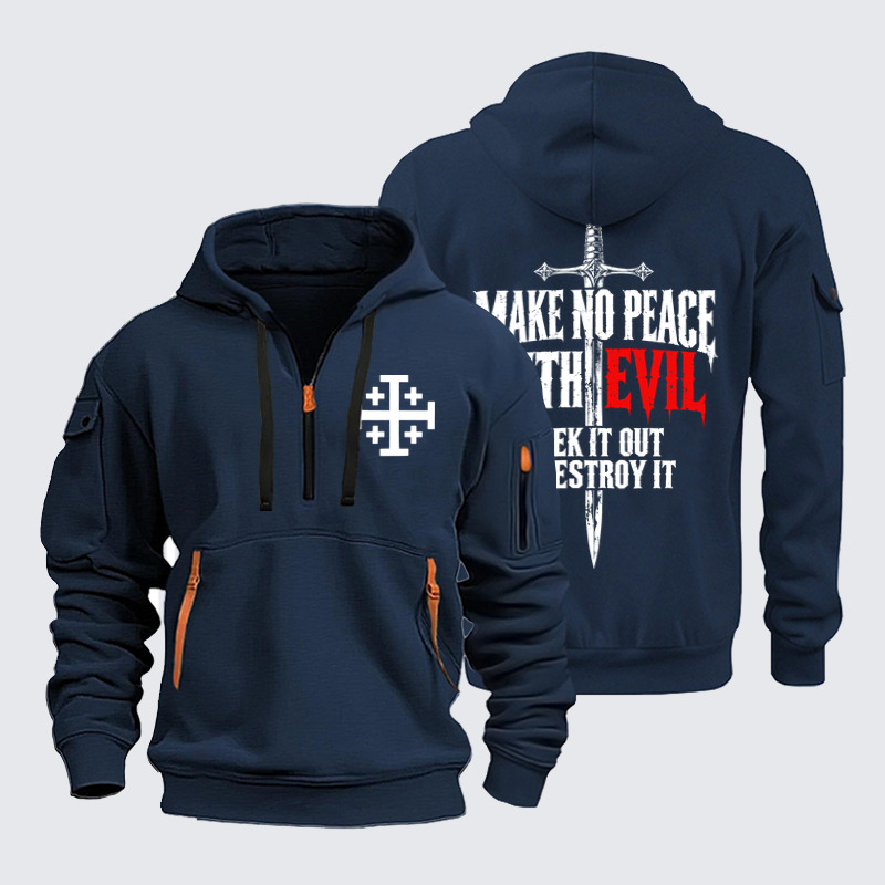 Zipper Hoodies Ave Christus Rex – Make No Peace With Evil – Christian Warrior Sword
