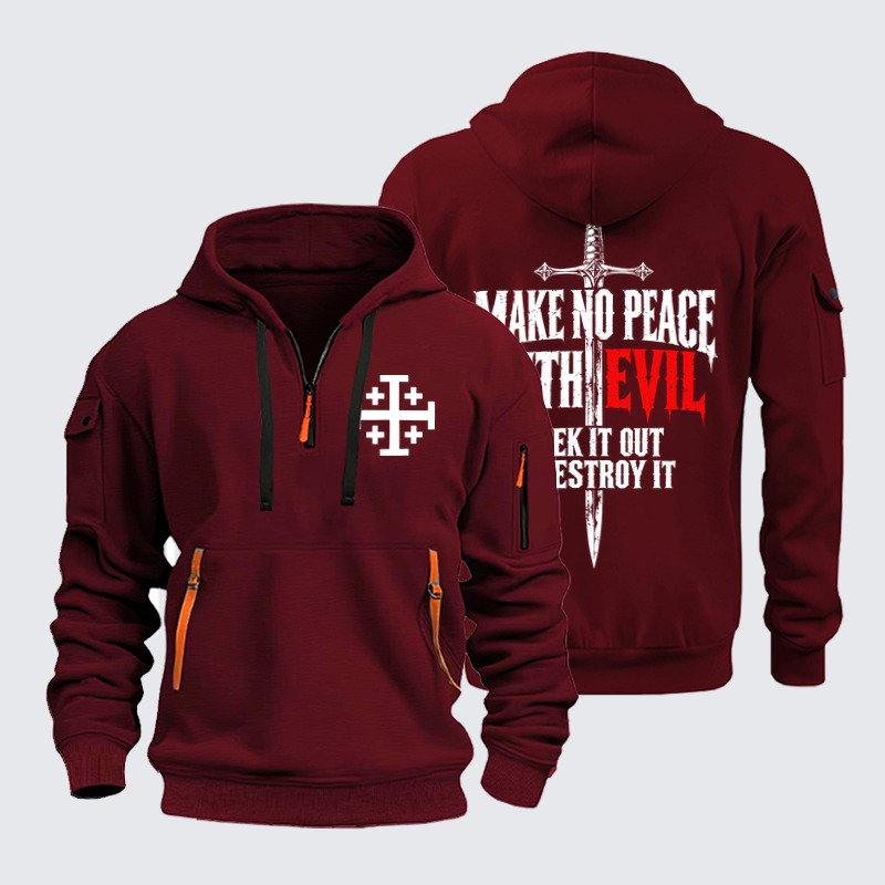 Zipper Hoodies Ave Christus Rex – Make No Peace With Evil – Christian Warrior Sword