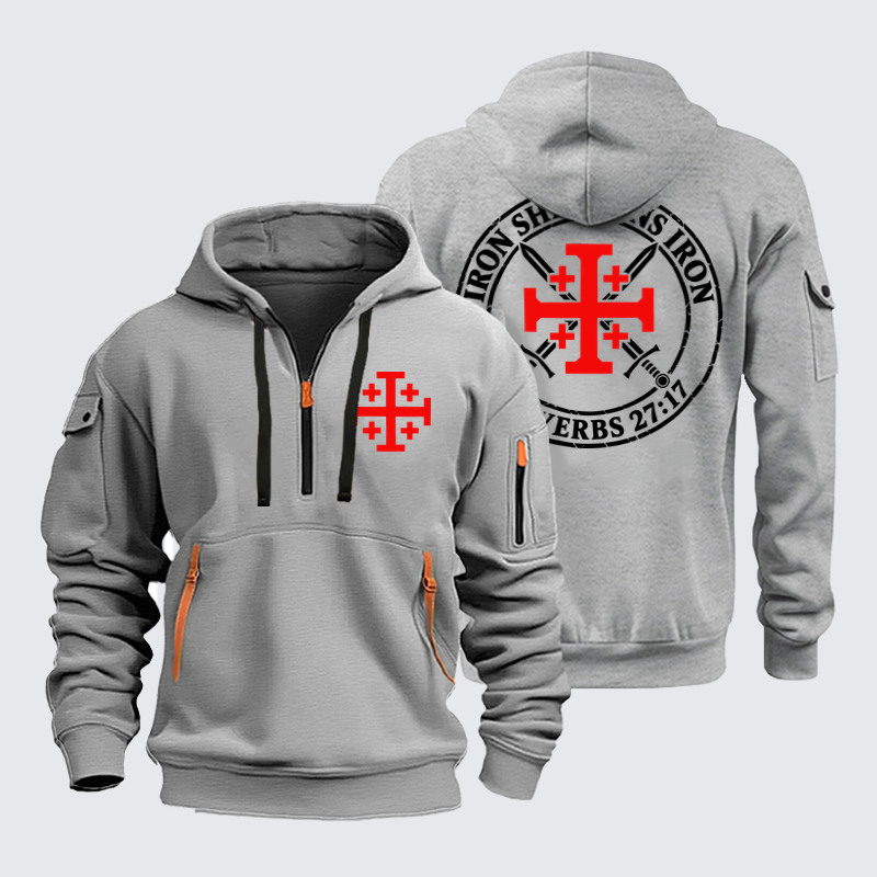 Zipper Hoodies Ave Christus Rex – Iron Sharpens Iron – Jerusalem Cross & Crossed Swords