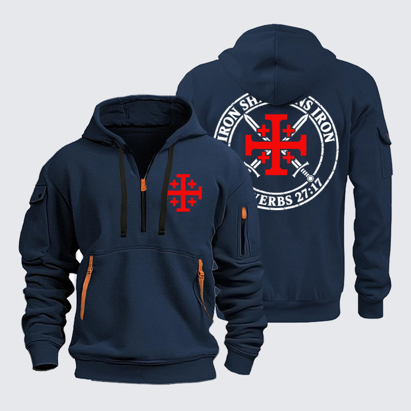 Zipper Hoodies Ave Christus Rex – Iron Sharpens Iron – Jerusalem Cross & Crossed Swords