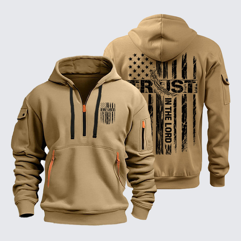 Zipper Hoodies Ave Christus Rex – Trust in the Lord – Christian Cross American Flag