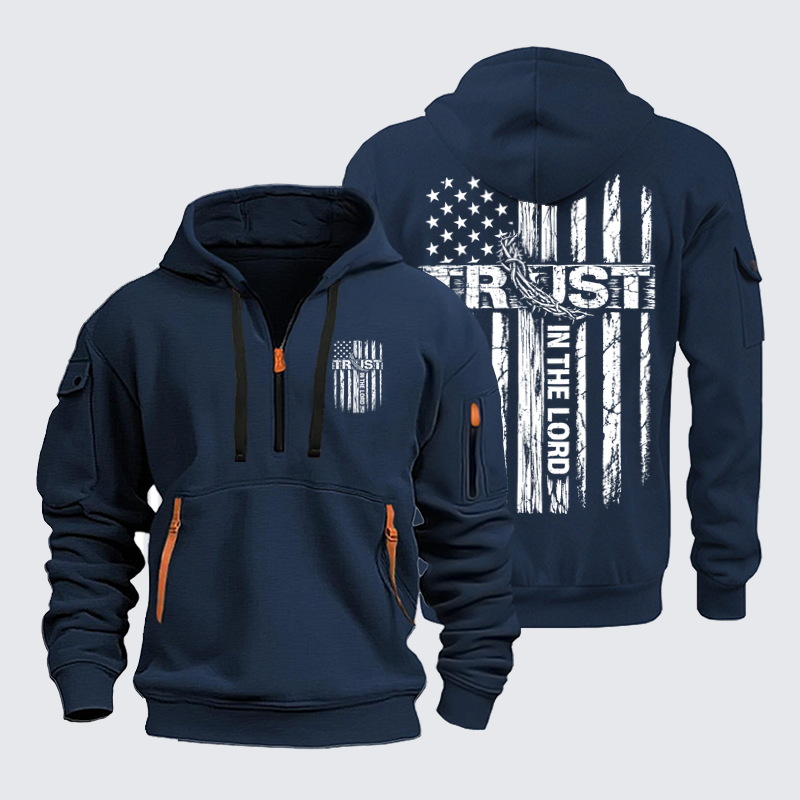 Zipper Hoodies Ave Christus Rex – Trust in the Lord – Christian Cross American Flag