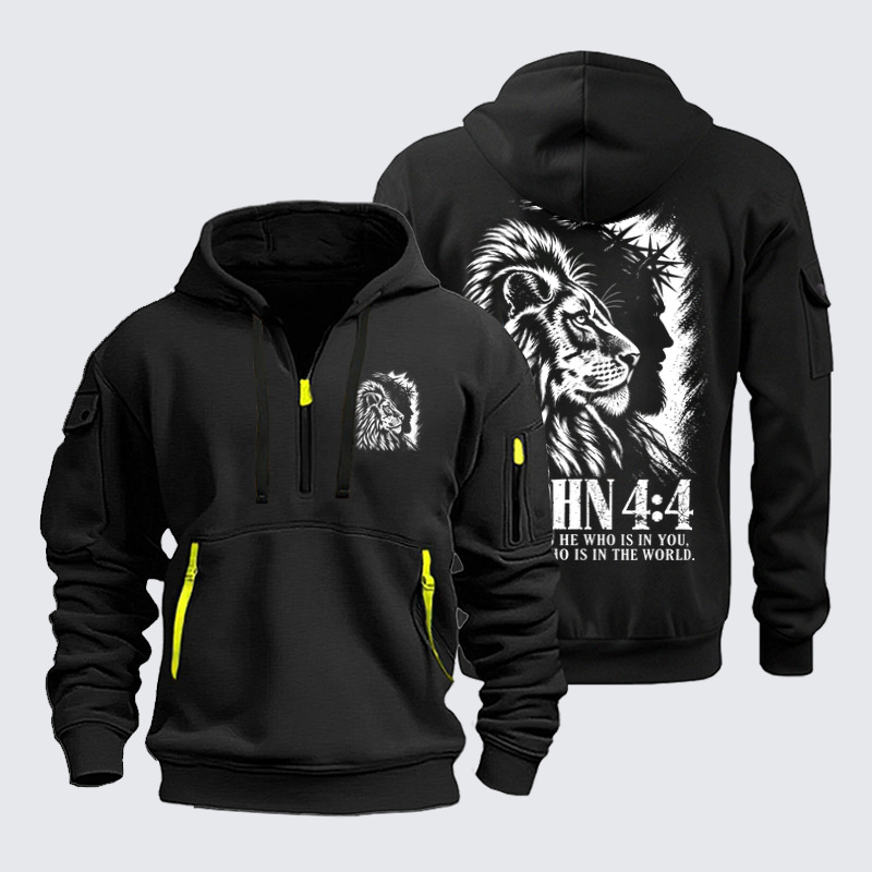 Zipper Hoodies Ave Christus Rex – Greater Is He Who Is in You – 1 John 4:4 Christian Lion