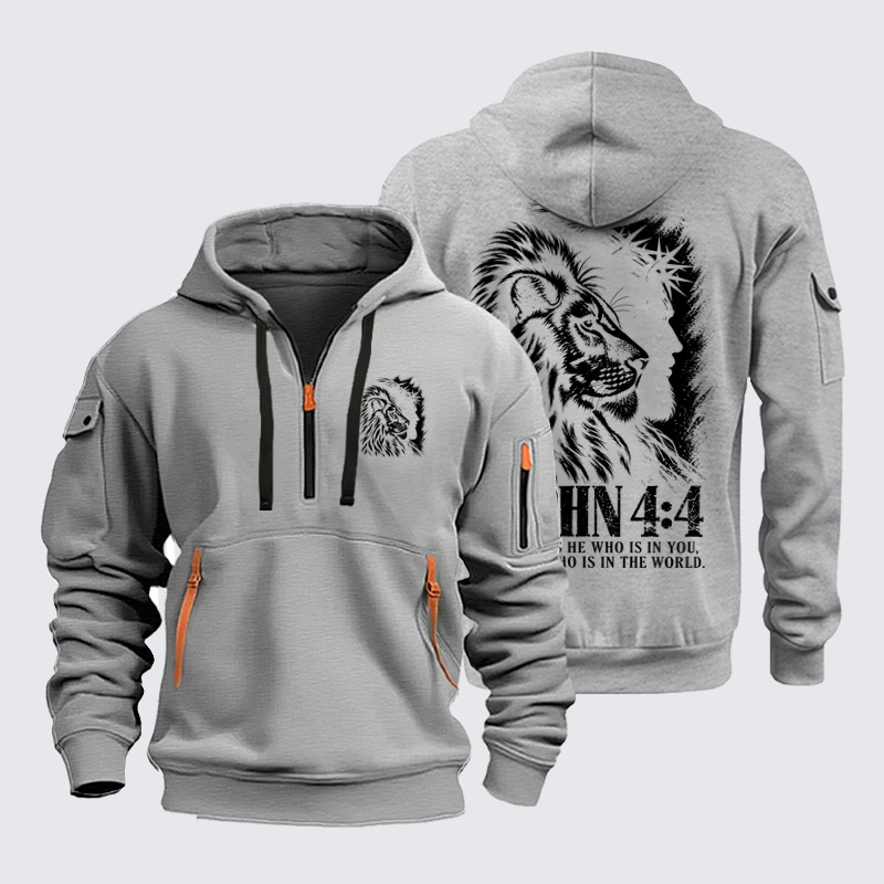 Zipper Hoodies Ave Christus Rex – Greater Is He Who Is in You – 1 John 4:4 Christian Lion