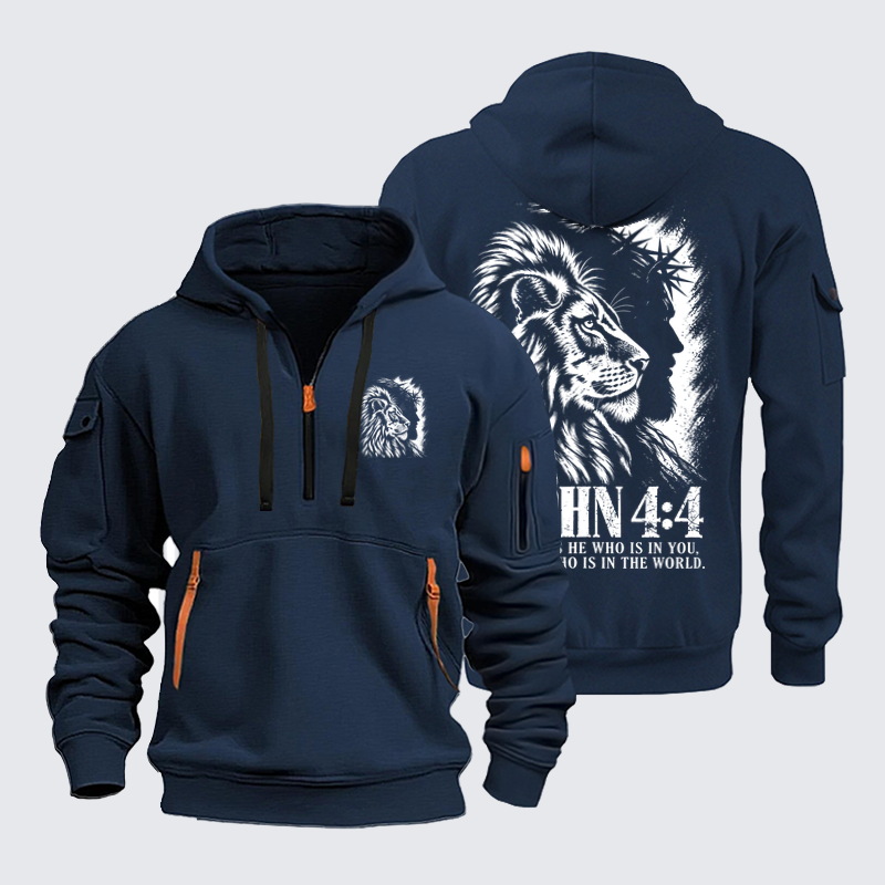 Zipper Hoodies Ave Christus Rex – Greater Is He Who Is in You – 1 John 4:4 Christian Lion