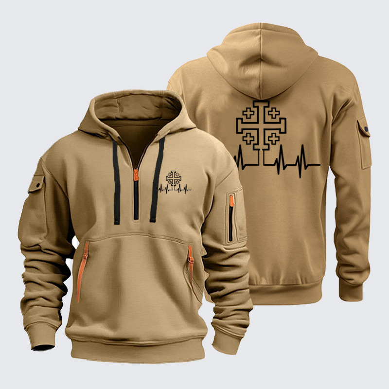 Zipper Hoodies Ave Christus Rex – Jerusalem Cross Heartbeat
