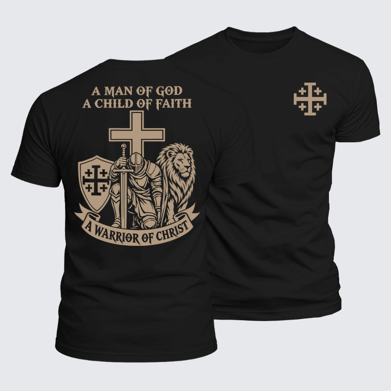 Luxe Mercerized Cotton Tee - A Man of God – Christian Warrior Knight & Lion