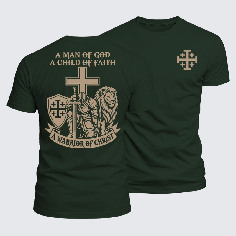 Luxe Mercerized Cotton Tee - A Man of God – Christian Warrior Knight & Lion