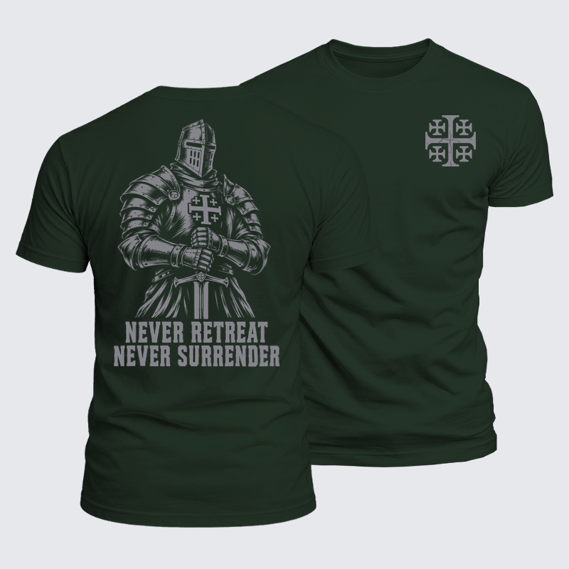 Luxe Mercerized Cotton Tee - Never Retreat Never Surrender – Jerusalem Cross Warrior Knight