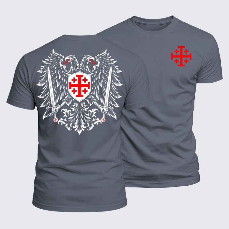 Luxe Mercerized Cotton Tee - Jerusalem Cross – Christian Double-Headed Eagle Warrior