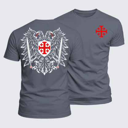 Luxe Mercerized Cotton Tee - Jerusalem Cross – Christian Double-Headed Eagle Warrior