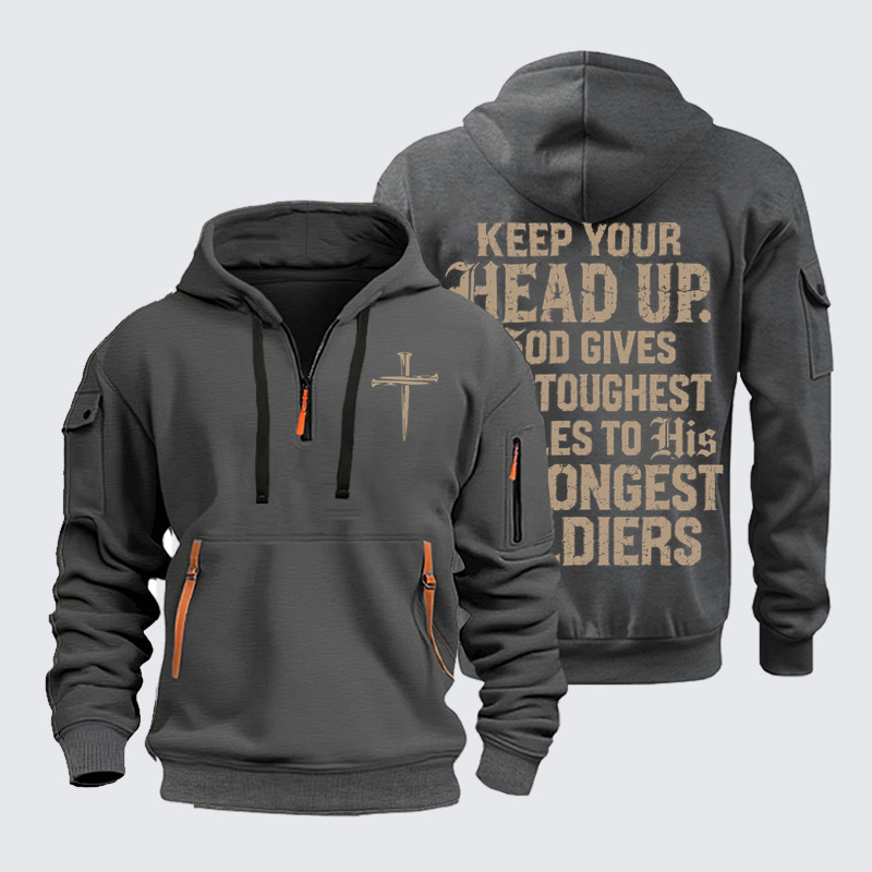 Zipper Hoodies – Keep Your Head Up – God Gives His Toughest Battles