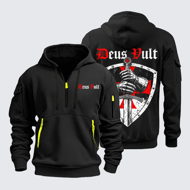 Zipper Hoodies – Deus Vult – Christian Crusader Shield T-Shirt