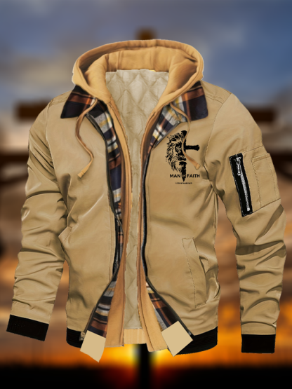 Man of Faith Jesus God Christian Warm Hooded Bomber Jacket