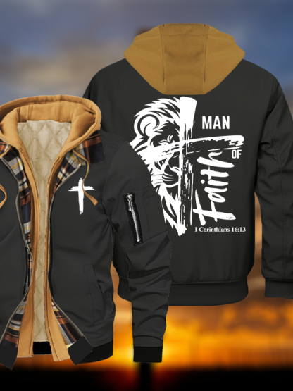 Man Of Faith  Jesus God Christian Warm Hooded Bomber Jacket